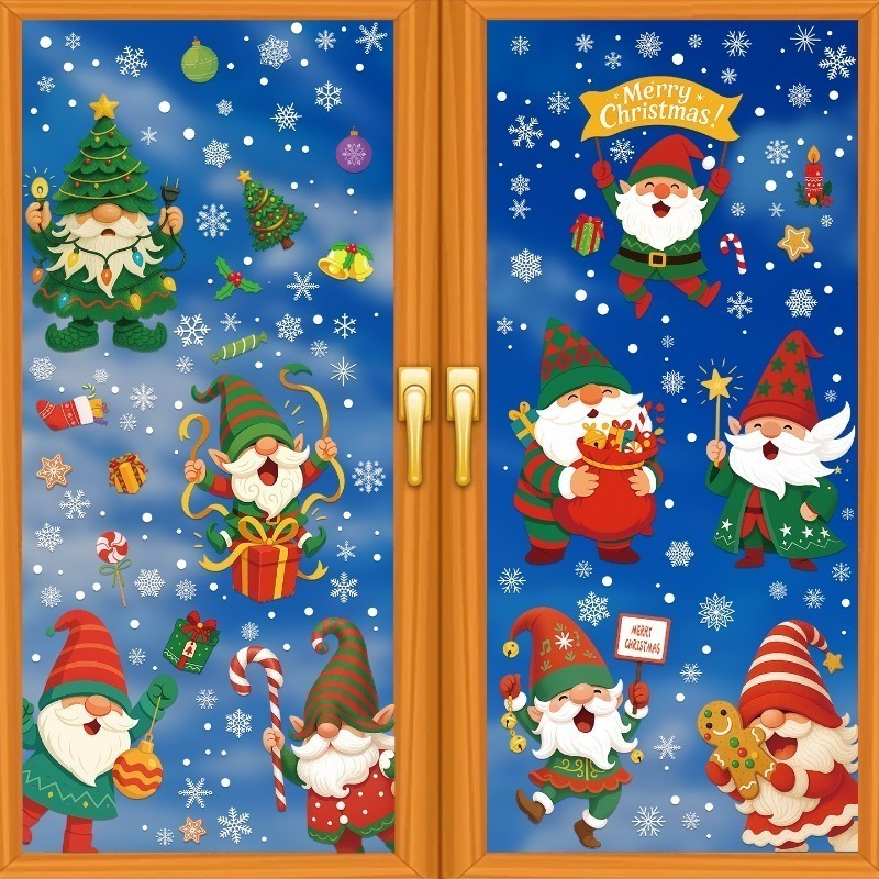 Sticker Sheet Set - 9 Blatt/Set statische Aufkleber mit Weihnachtsmann-Elfen-Schneeflocken,